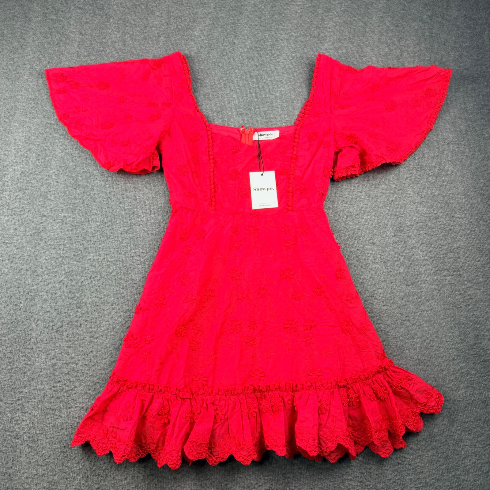 Showpo Fancy A Spritz Mini Dress Red Square Neck Embroidered Ruffle Us 4 S009711